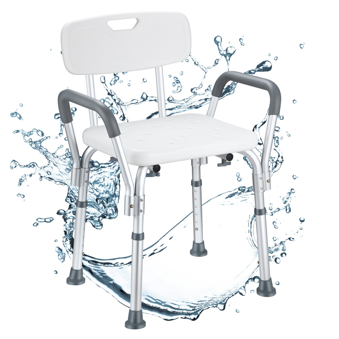 Height Adjustable Shower Chair with Detachable Armrests Backrest, Bath Chair for Seniors, Pregnant Women, Disabled