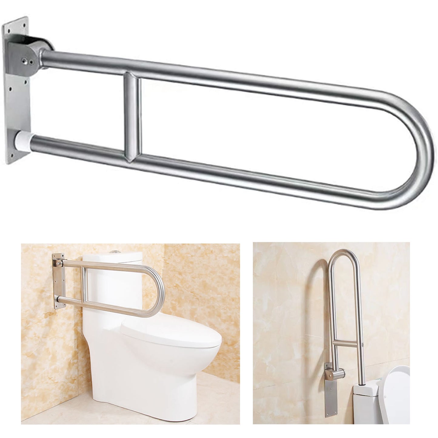 Flip Up Bathroom Toilet Grab Bar, Wall Mount Handrails Stainless Steel Handicap