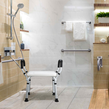 Height Adjustable Shower Chair with Detachable Armrests, Shower Stool Load up to 150kg