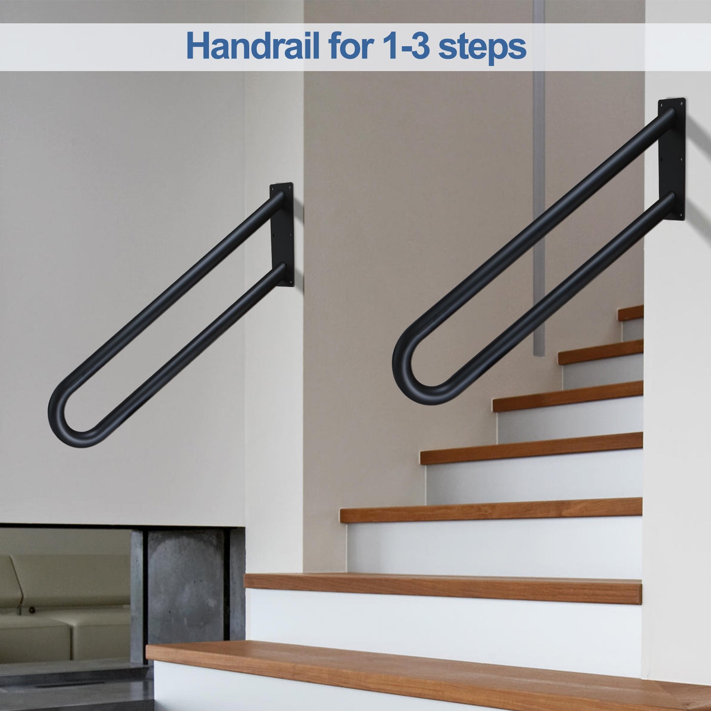 Wall Mounted Hand Railings, U Shaped Stair Railings for Indoor Outdoor Steps Garage Porch Garden