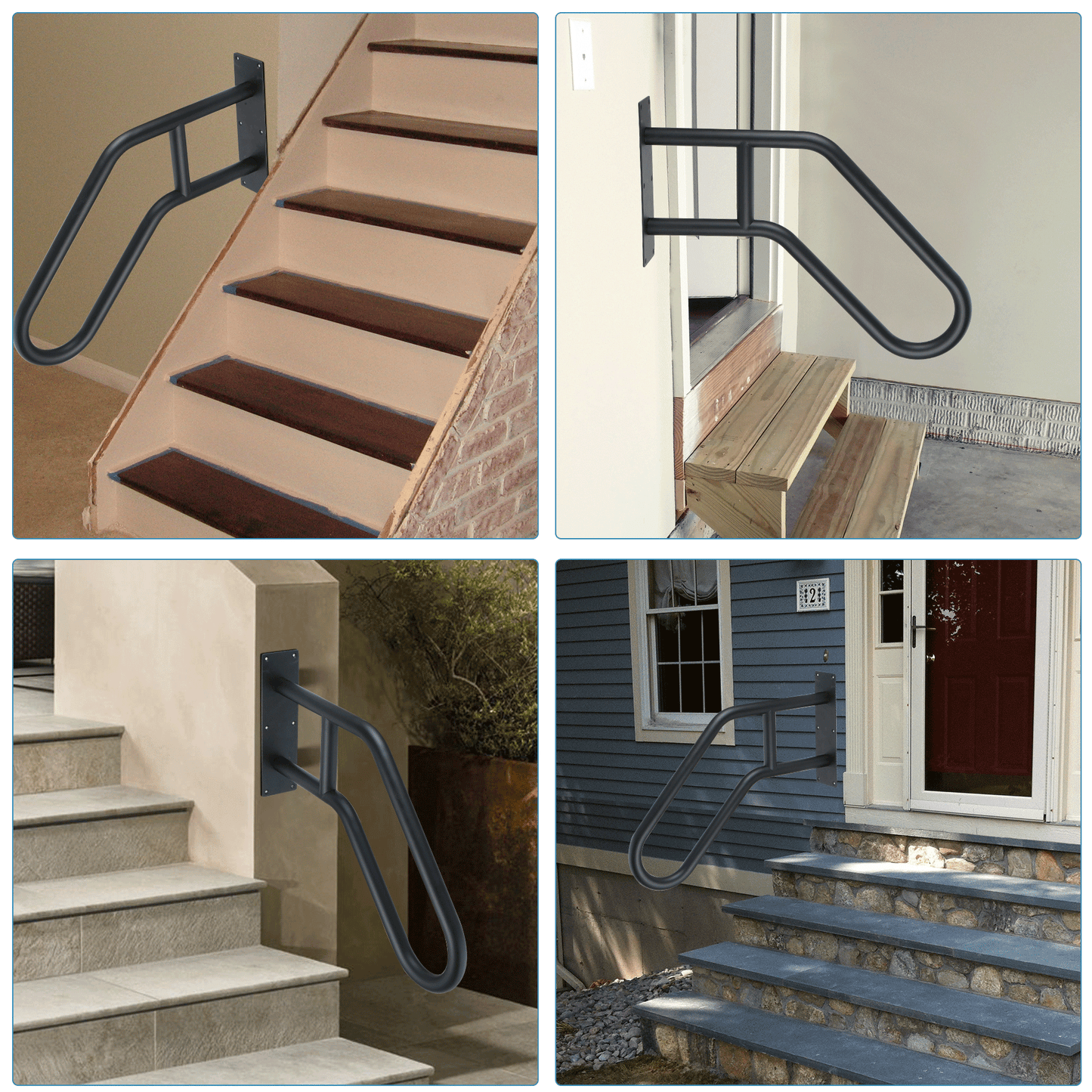 Wall Mount Handrail for Outdoor Garden, Garage, Porch Entry Steps, Interior Exterior Stairway